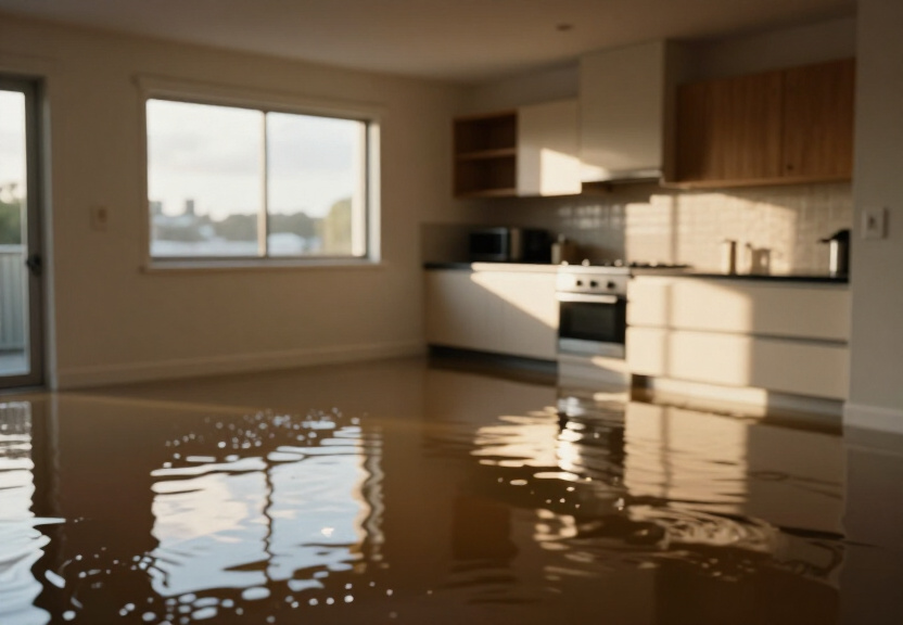 Water-damaged kitchen in Bellevue Hill before cleanup
